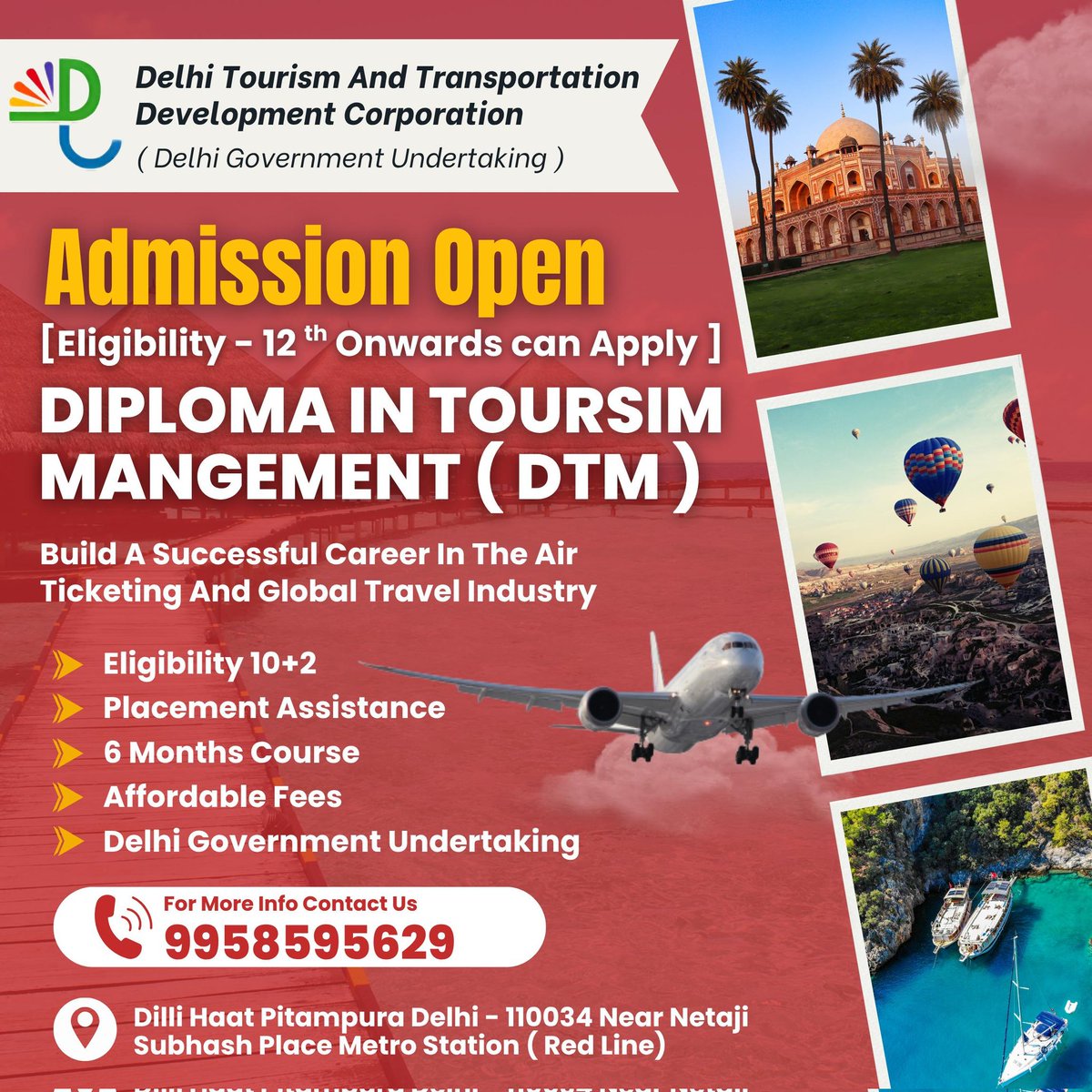 📢 Admissions Open!
Join Delhi Tourism's Diploma in Tourism Management (DTM)
✅ 6-Month Course |
 ✅ 10+2 Eligible | 
✅ Placement Help
📍 Dilli Haat Pitampura (Near NSP Metro)
📞 9958595629
\#DelhiTourism #DTM #TravelCareers #AdmissionsOpen