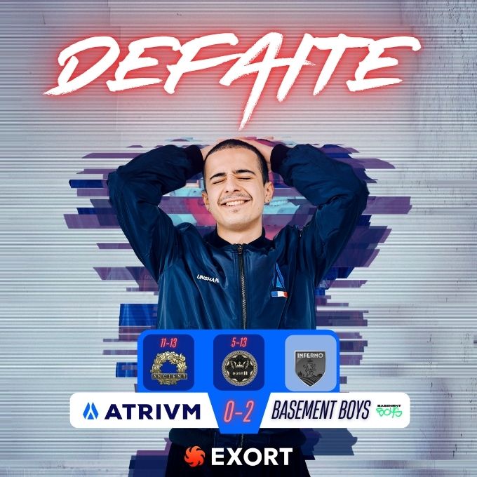 ATRIVM (@teamatrivm) on Twitter photo ❌ On s'incline contre <a href="/BasementBoysCS2/">BASEMENT BOYS</a>.
Go next dimanche 8 juin pour le Round 3 du Contenders Stage.
💙 GO ATRIVM. ❌ On s'incline contre <a href="/BasementBoysCS2/">BASEMENT BOYS</a>.
Go next dimanche 8 juin pour le Round 3 du Contenders Stage.
💙 GO ATRIVM.