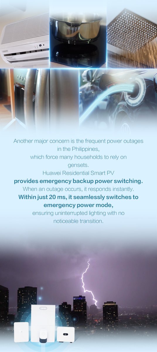 huawei_power's tweet photo. High electricity bills and power cuts? No more! Filipino entrepreneur Johnson Sy chose Huawei Residential Smart PV for the sleek design✏, instant backup power⚡ and big savings🌱. Discover how #Huawei transforms home energy—follow #NetZeroPathways for more! #FusionSolar #Solar #Sustainability