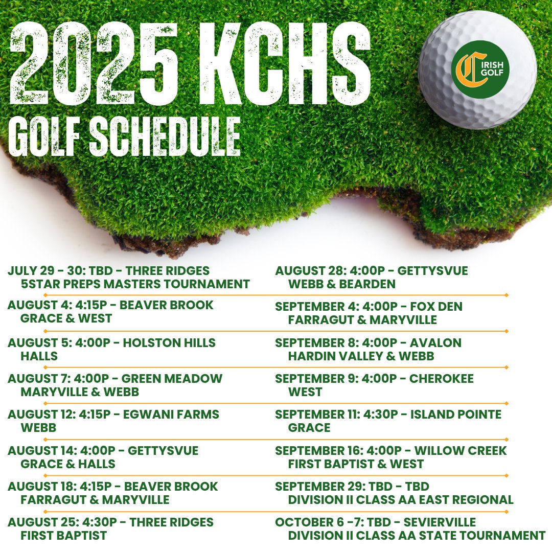 The 2025 <a href="/KnoxCatholic/">Knoxville Catholic☘️</a> golf schedule is out. We're excited to once again play against a number of great teams on some terrific courses.