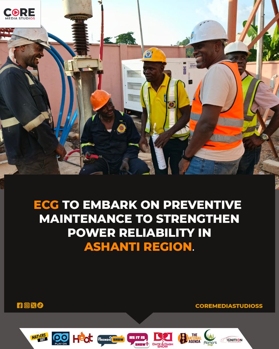 dutyworldhub's tweet photo. The Electricity Company of Ghana (ECG) will initiate preventive maintenance in the Ashanti Region to enhance power reliability.
#ECG #Ashanti #region #power #elevy #energy
#France2 https://t.co/2ifHUxW4zG