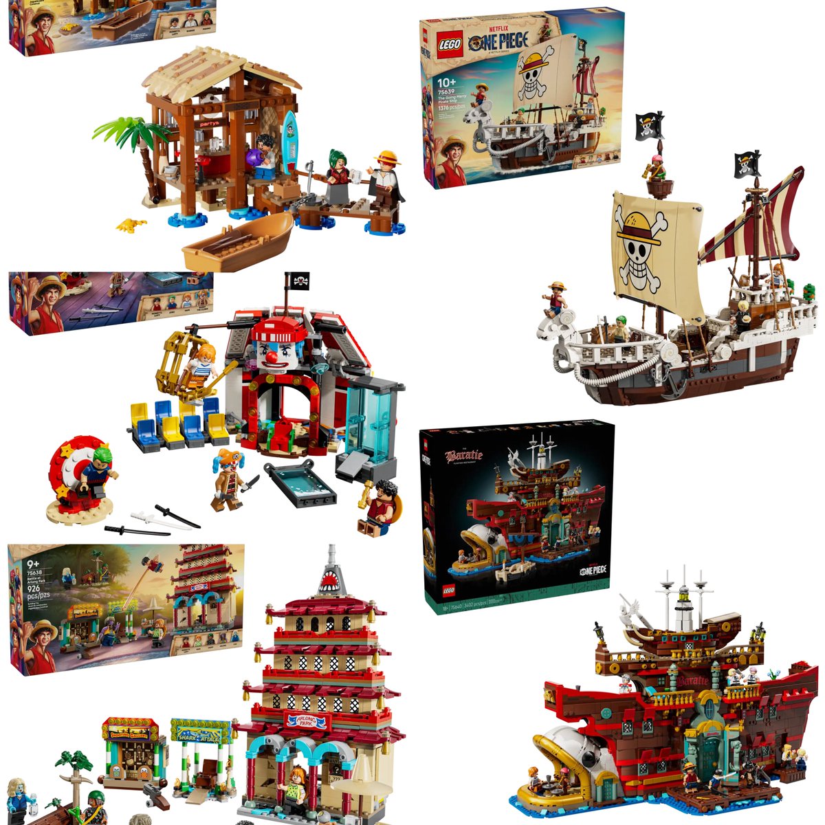 Kawamatsu95's tweet photo. 🚨 OFFICIEL : LEGO X ONE PIECE NETFLIX ! 

▫️Le Bar de Makino ; 299 Pièces (29,99€)

▫️Le Cirque de Baggy : 573 Pièces (49,99€)

▫️Le Vogue Merry : 1376 Pièces (129,99€)

▫️Le Baratie : 3402 Pièces (299,99€)

▫️Arlong Park : 926 Pièces (79,99€)

#ONEPIECE https://t.co/k5mt4Qb4LP