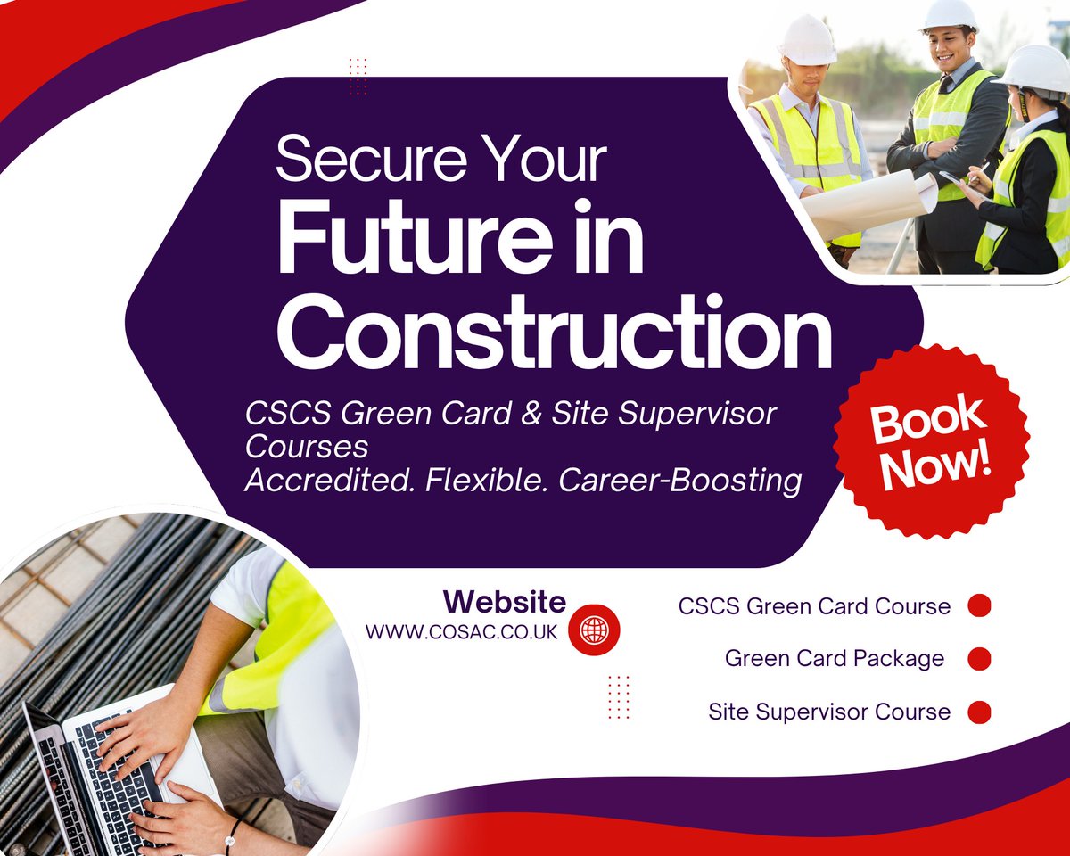 🚨Want to get on site fast?  

Enrol now with COSAC for your CSCS Green Card or Site Supervision training - 100% online and ready when you are. 

Get started at cosac.co.uk 

#COSACDeal #CSCSCard #ConstructionTraining #OnlineCourses #GetOnSite #COSACAcademy
