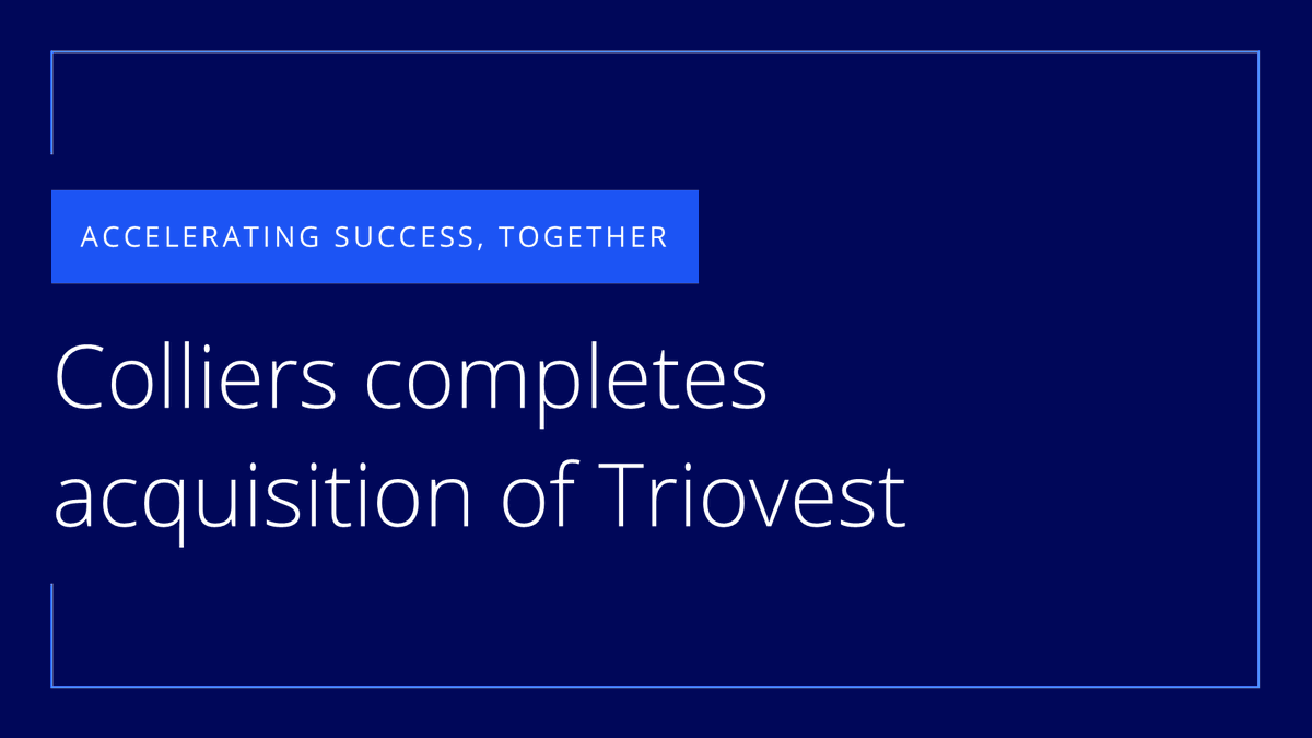 Colliers has officially completed its acquisition of Triovest. This milestone marks a significant step forward in our growth – enhancing the value we deliver to clients across the country and reinforcing our position as Canada’s largest commercial real estate services firm.