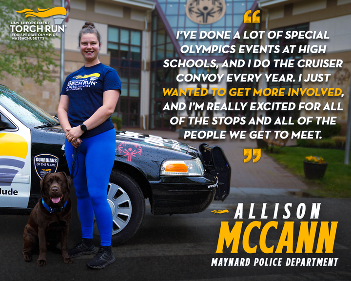 SpOlympicsMA's tweet image. “I’m really excited for all of the stops and all of the people we get to meet.” 💙🔥 Allison McCann from @MaynardPolice is taking her support to the next level with the Final Leg Team! Follow along as the torch makes its way to @Harvard for Summer Games! 🙌 #LETR #SummerGames