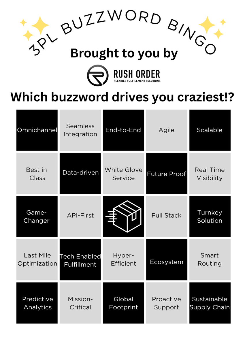 Rush_Order's tweet image. Which logistics buzzword drives you crazy?

🎉 Already heard 5 of these this week? Bingo! You’ve unlocked a free PowerPoint on "End-to-end strategic omnichannel logistics".

☕ Bonus: You're a 3PL sales rep who said 5+ of these on a client call? Please take a coffee break.
