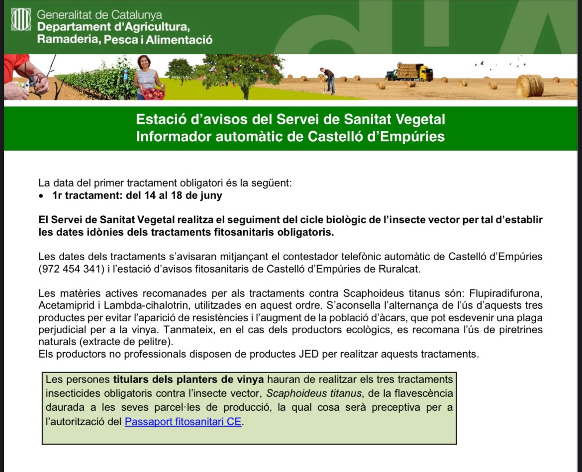 Avisos tractaments #vinya #sanitat_vegetal