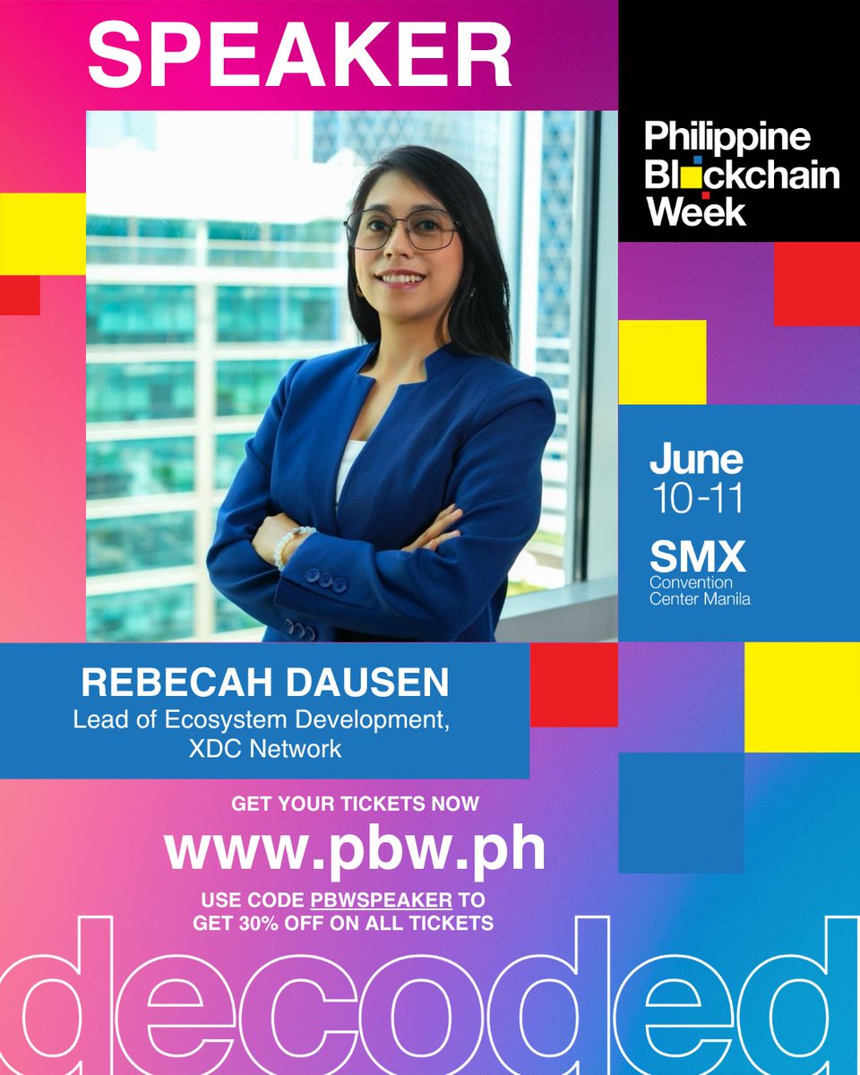 🚀 Meet Rebecah Dausen — Lead of Ecosystem Development at XDC Network!
She’s driving global impact by forging strategic partnerships, growing community engagement, and empowering Web3 innovation. 🌐💡

🗓 June 10–11
📍 SMX Convention Center
🎟️ Tickets → pbw.ph