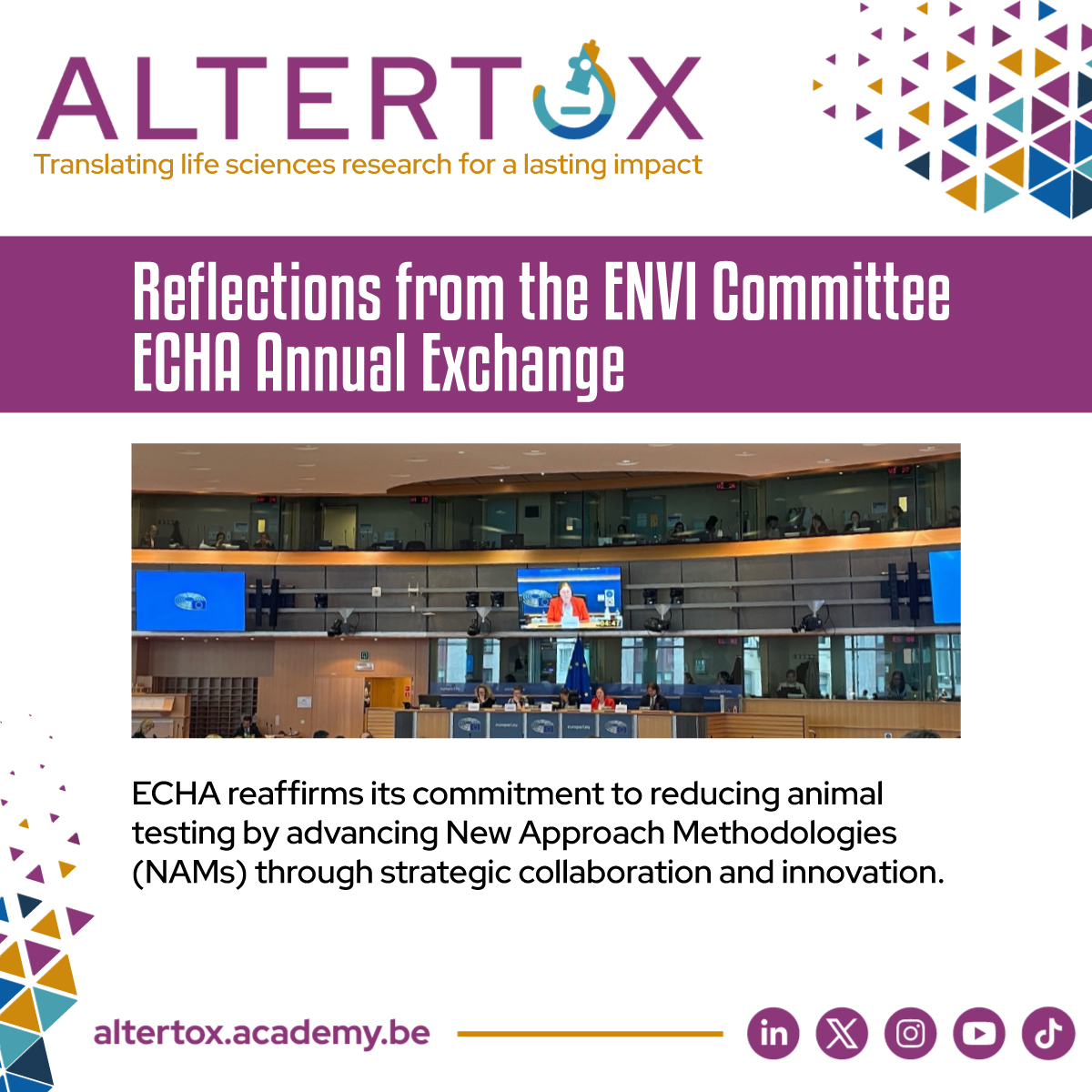 We were pleased to follow the annual exchange of views between the European Parliament's ENVI Committee and Dr. Sharon McGuinness, Executive Director of the European Chemicals Agency (ECHA). View full post:  loom.ly/vl1zxek

#AltertoxPolicy