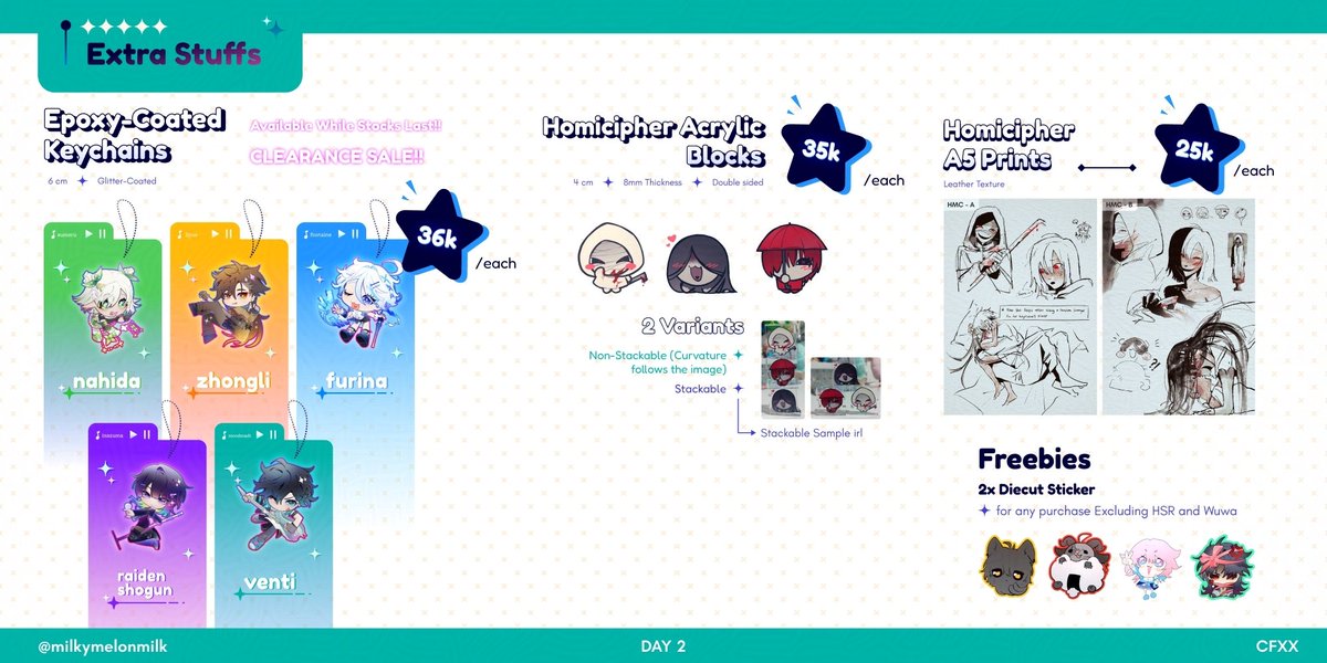 milkymelonmilk's tweet image. (🔁&❤️ appreciated 🥺)
⚡ Quick Post-sale
Every item from my CFXX PO is available here! since this is my last cf before thesis completely whoops my ass 💀
📨 mail order only! (JNE)
📅Duration : 5 - 9 June
✨LINK BELOW ⬇️
fandoms : Wuwa, Hsr, Homicipher, Genshin
#CFXX