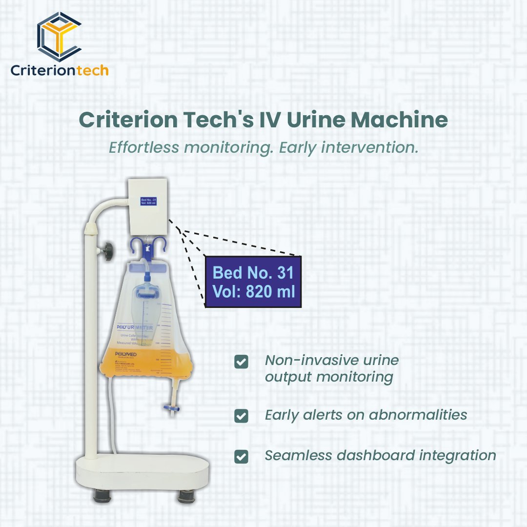 Smart output tracking.
Our IV Urine Machine offers non-invasive renal insights in real time.
.
Learn more: criteriontechnologies.com/urine-machine.…
.
#RenalMonitoring #SmartHealthcare #HealthcareInnovation #HospitalTechnology #MedTechSolutions #CriterionTech #ConnectedCare #HealthTech