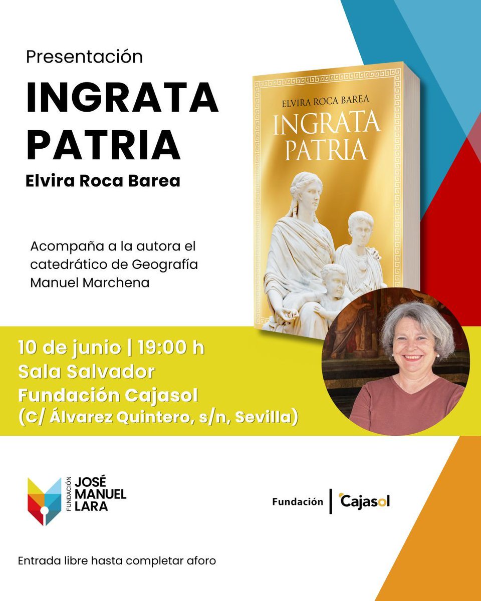 Fundación Cajasol (@cajasol) on Twitter photo Elvira Roca vuelve con fuerza con «Ingrata Patria» (<a href="/editorialespasa/">Editorial Espasa</a>), una novela poderosa que da voz a Cornelia, una figura clave en la Roma republicana.
La autora estará en la Fundación Cajasol, acompañada por <a href="/MMarchenaGomez/">Manuel Marchena</a> (<a href="/unisevilla/">Universidad de Sevilla</a>), en un acto organizado junto a Elvira Roca vuelve con fuerza con «Ingrata Patria» (<a href="/editorialespasa/">Editorial Espasa</a>), una novela poderosa que da voz a Cornelia, una figura clave en la Roma republicana.
La autora estará en la Fundación Cajasol, acompañada por <a href="/MMarchenaGomez/">Manuel Marchena</a> (<a href="/unisevilla/">Universidad de Sevilla</a>), en un acto organizado junto a