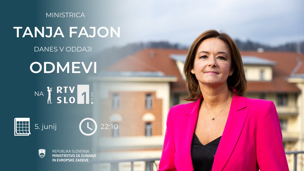 MFEA Slovenia (@mzez_rs) on Twitter photo Ministrica <a href="/tfajon/">Tanja Fajon</a> bo gostja oddaje Odmevi <a href="/RTV_Slovenija/">RTV Slovenija</a> .
Osrednje teme pogovora bodo aktualne geopolitične razmere v svetu, predvsem #Gaza in #BližnjiVzhod . Ministrica <a href="/tfajon/">Tanja Fajon</a> bo gostja oddaje Odmevi <a href="/RTV_Slovenija/">RTV Slovenija</a> .
Osrednje teme pogovora bodo aktualne geopolitične razmere v svetu, predvsem #Gaza in #BližnjiVzhod .