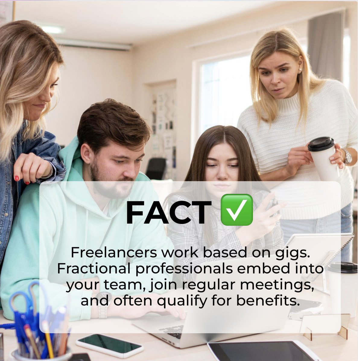 Let's debunk the biggest myths about fractional work.
This isn’t freelancing. It’s a smarter way to hire. 
What myths have you heard or believed?