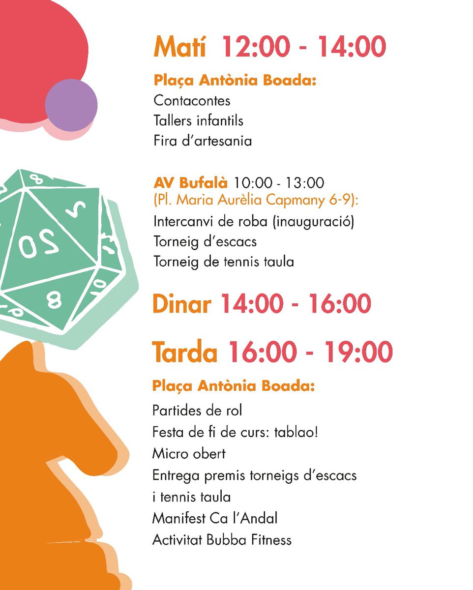 AVVBufala's tweet image. 🎉Arriben les festes del barri! 🥳

Reserveu el diumenge 15 de juny per que el barri estarà de festa tot el dia.

Jocs, fira, esports, rehibindicacions, contacontes, escacs… i al mig dia…

BUTIFARRADA POPULAR!

No us ho perdeu!

#Badalona #Festamajor #Bufalà