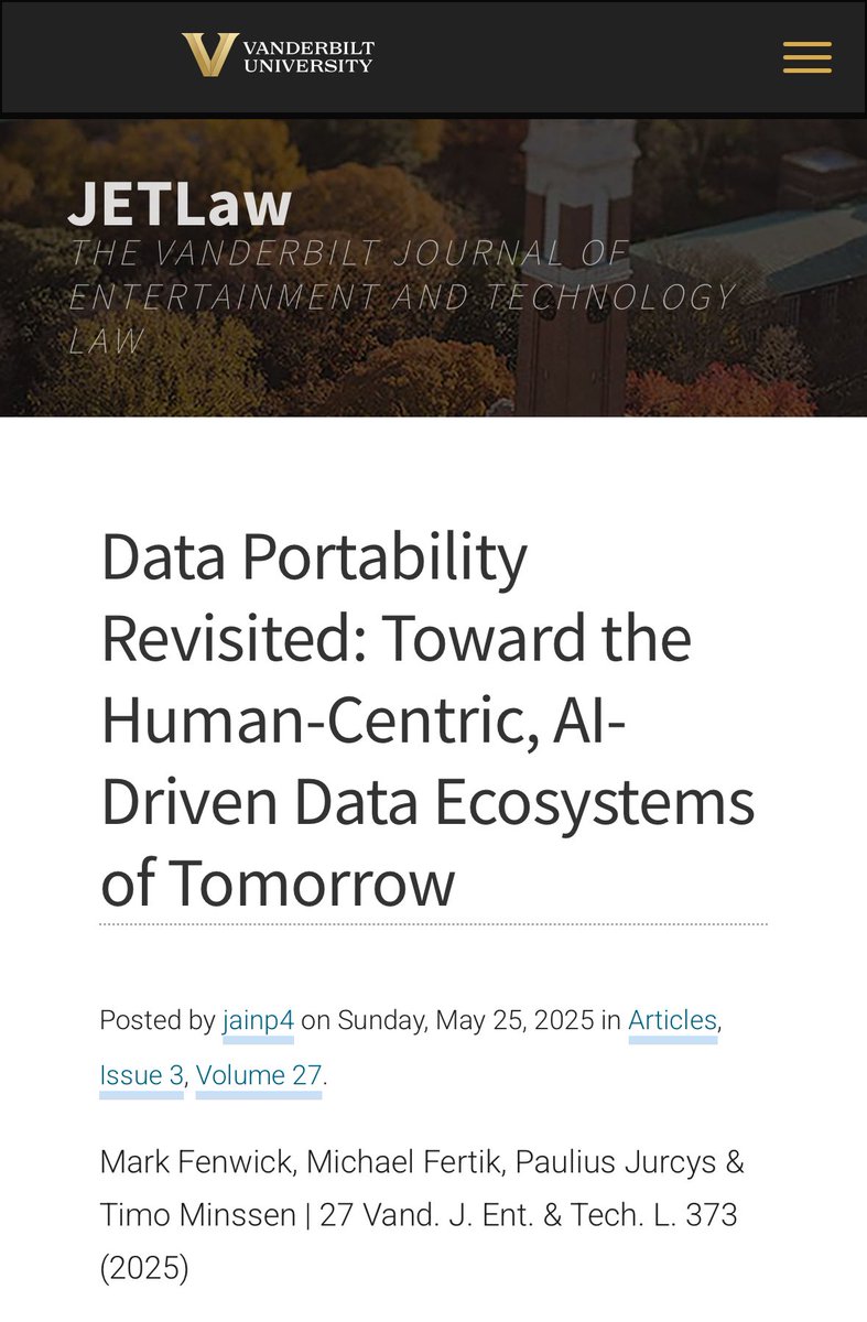 What does a human-centric approach to data &amp; AI actually look like?

At bottom, the choice architecture is stark: either you own your data, or you don’t.

<a href="/TiMinCeBIL/">Timo Minssen</a> <a href="/michaelfertik/">Michael Fertik</a> <a href="/MarkFenwick12/">Mark Fenwick</a> <a href="/CassSunstein/">Cass Sunstein</a> <a href="/jahven/">Jouko Ahvenainen</a> <a href="/BKCHarvard/">Berkman Klein Center for Internet & Society</a> <a href="/VU_LT/">Vilnius University</a> <a href="/CeBIL_Center/">CeBIL</a>

vanderbilt.edu/jetlaw/2025/05…