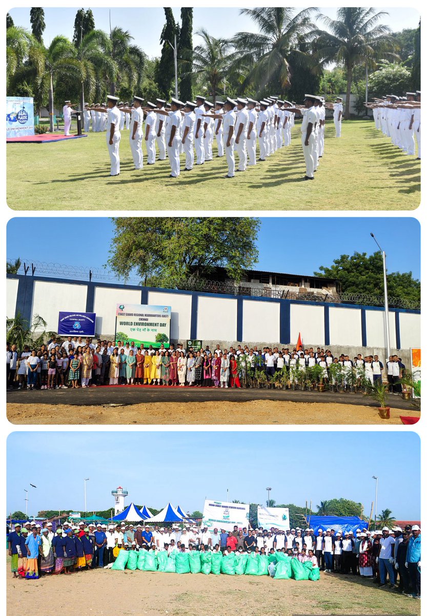 IndiaCoastGuard's tweet image. On #WorldEnvironmentDay2025, @IndiaCoastGuard led nationwide initiatives promoting #EnvironmentalSustainability and #MarineConservation. Across all Stations, Districts, and Regional Headquarters, #ICG personnel engaged in various activities to #ProtectOurPlanet. Educational