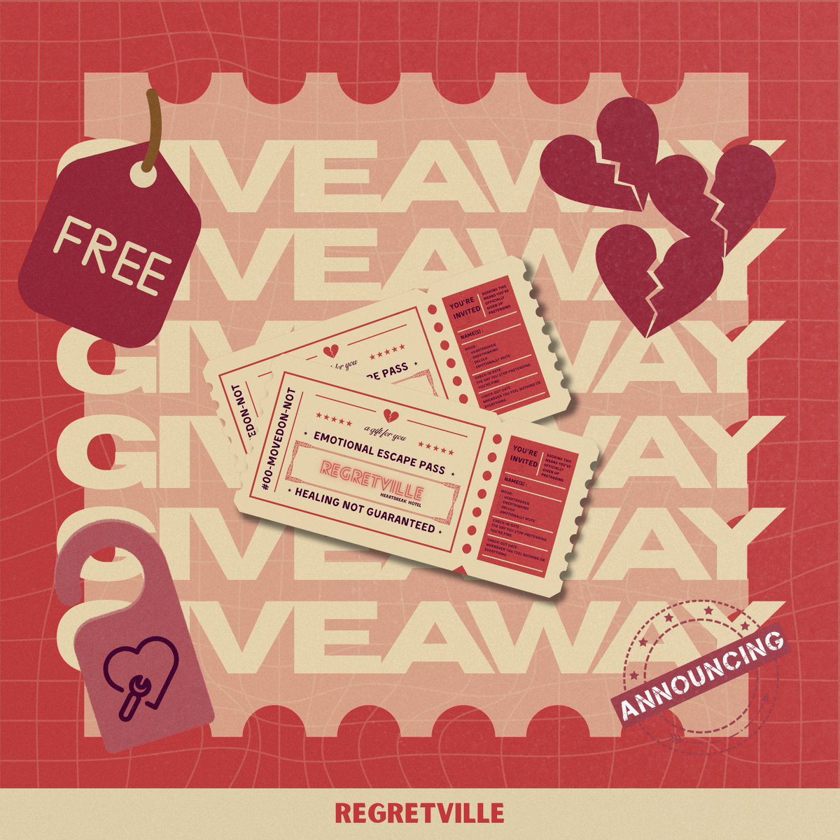 Regretville's tweet photo. ㅤ
Are you curious about the services we offer at Heartbreak Hotel and want to experience them for free? Look no further, two free tickets to heartbreak. We’re offering a special opportunity for you to come in and see what we are all about. 
ㅤ https://t.co/D6WdhytoMD