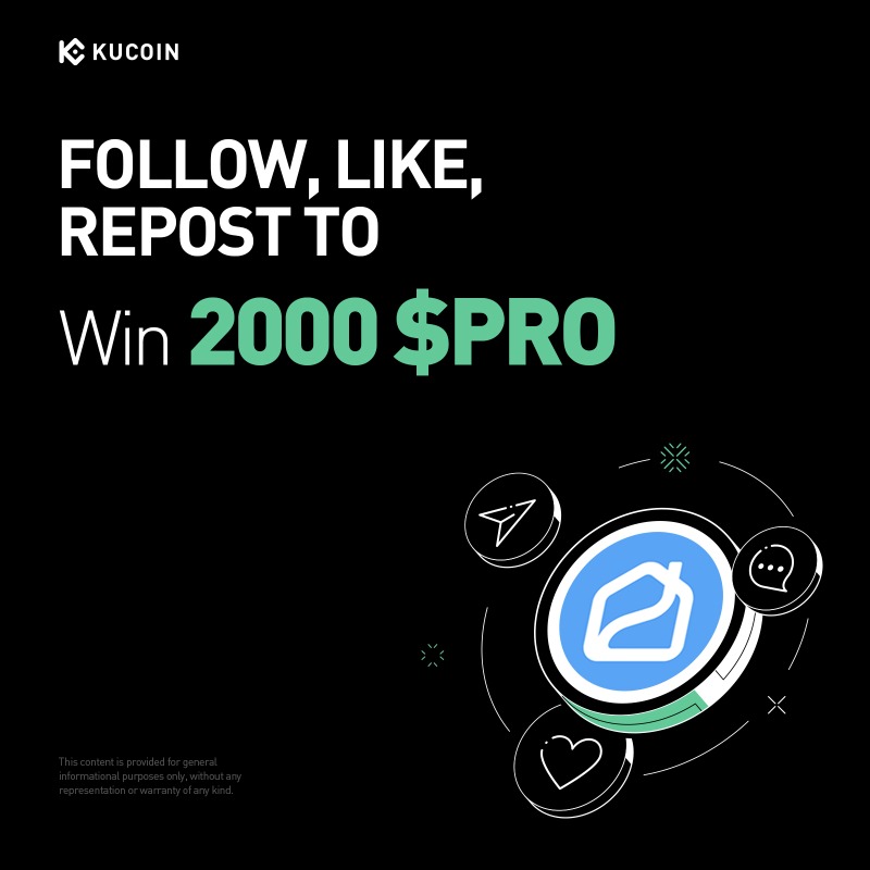 kucoincom's tweet photo. 🎉 #Giveaway Alert: Celebrate the $PRO listing on #KuCoin!

1️⃣ Follower of @kucoincom &amp; @PropyInc
2️⃣ Repost, Like with quote "Trade $PRO on #KuCoin!" + tag 3 friends
3️⃣ Fill out Gleam form

🎁 2,000 $PRO for 100 winners!
⏰ 48 hours