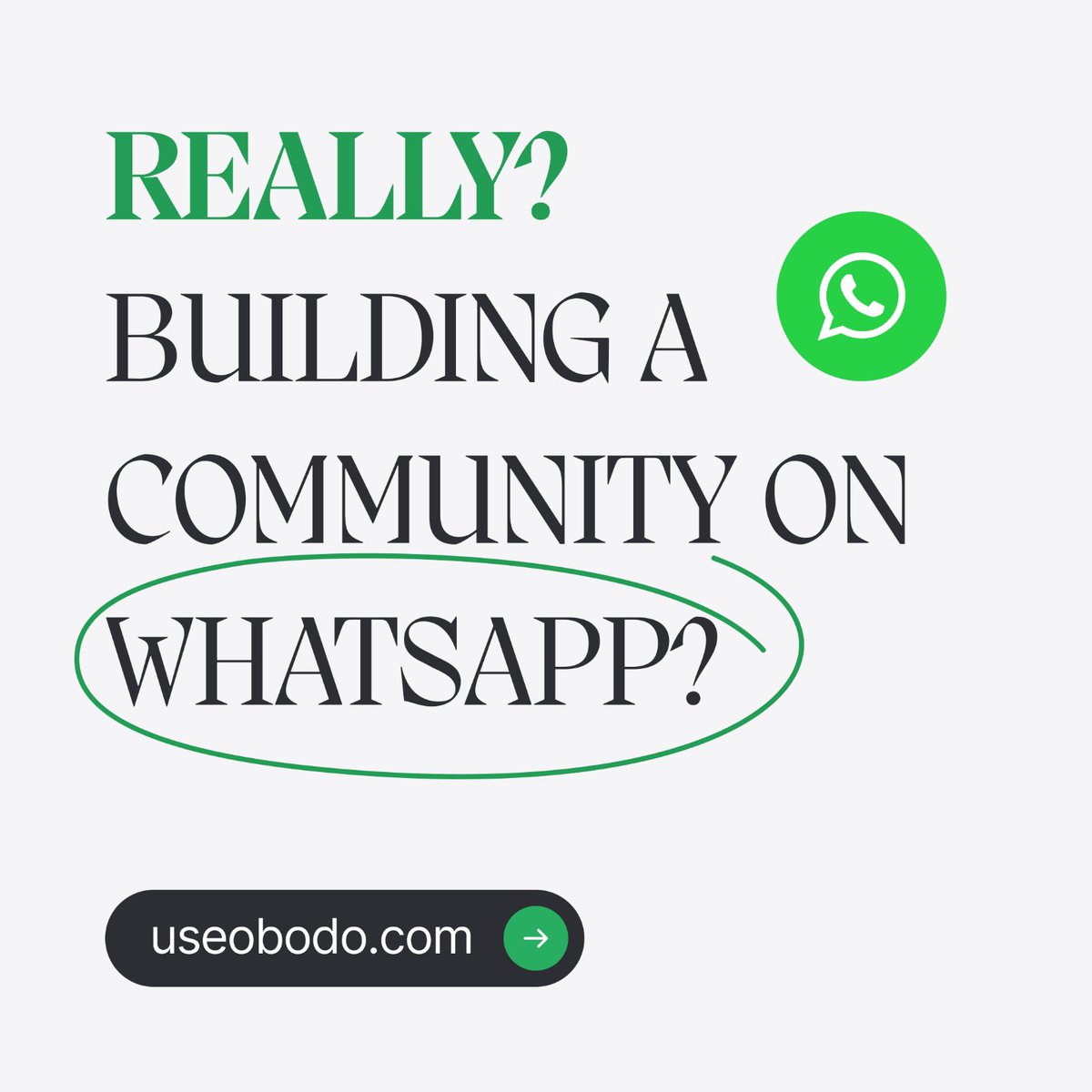 useobodo's tweet photo. You can’t still be building a community on WhatsApp when Obodo gives you all the tools you need to engage and grow your community. Way more than WhatsApp or any other tool out there can guarantee.

https://t.co/cafwlI7uYk https://t.co/0eaJ42RSd2