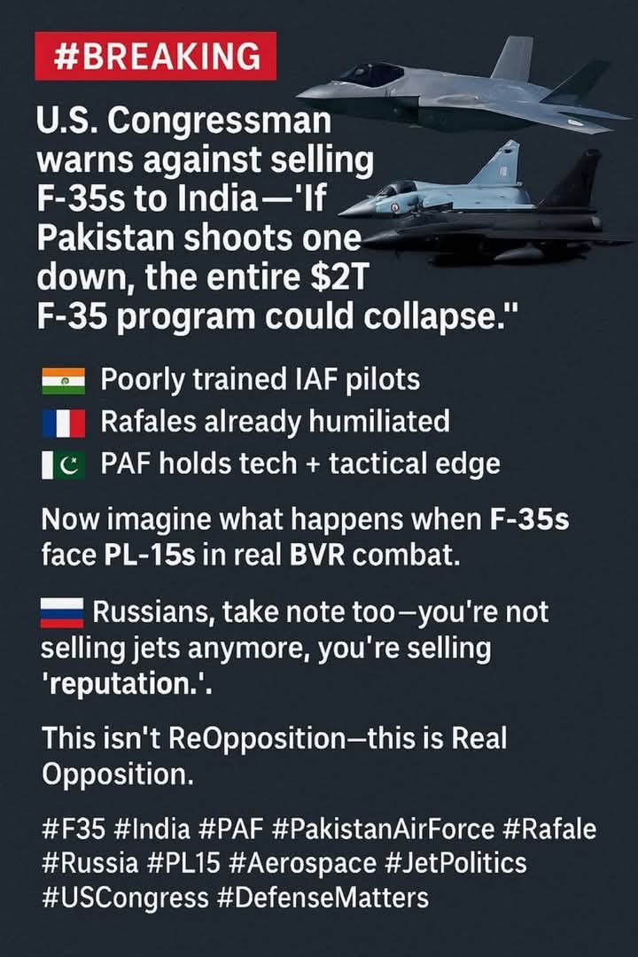 Rasush (@rasushankita) on Twitter photo BIG BREAKING - Modi brings disgrace to India and the Armed Forces
US Congressman warns against selling F- 35 to India.
Thank you Narendra Modi for building India's strong international reputation after Operation Sindoor <a href="/RavinderKapur2/">Ravinder Kapur.</a> #ViratKohli #verkiezingen #SweetAshley BIG BREAKING - Modi brings disgrace to India and the Armed Forces
US Congressman warns against selling F- 35 to India.
Thank you Narendra Modi for building India's strong international reputation after Operation Sindoor <a href="/RavinderKapur2/">Ravinder Kapur.</a> #ViratKohli #verkiezingen #SweetAshley