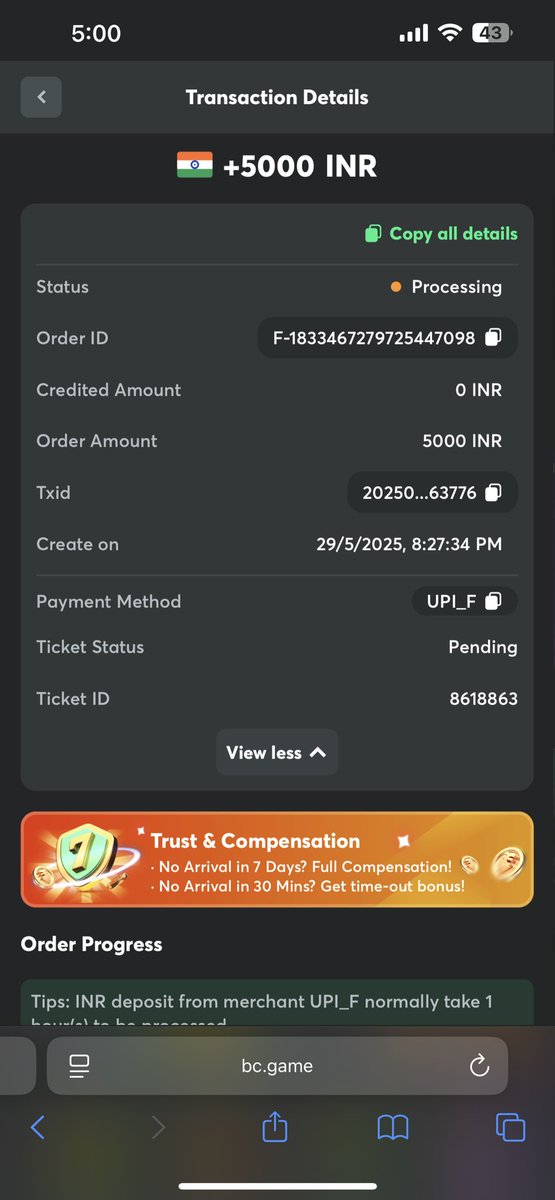 djsharan's tweet photo. @bcgame You’ve blocked ₹10,000 of my money.
2 deposits stuck:
•₹5000 on 29 May (7+ days)
•₹5000 on 4 June (still pending)
I submitted all proofs. No response. No refund. No compensation.If this isn’t fixed immediately, I’ll report to payment processors and crypto fraud https://t.co/Qw54u3eJa3
