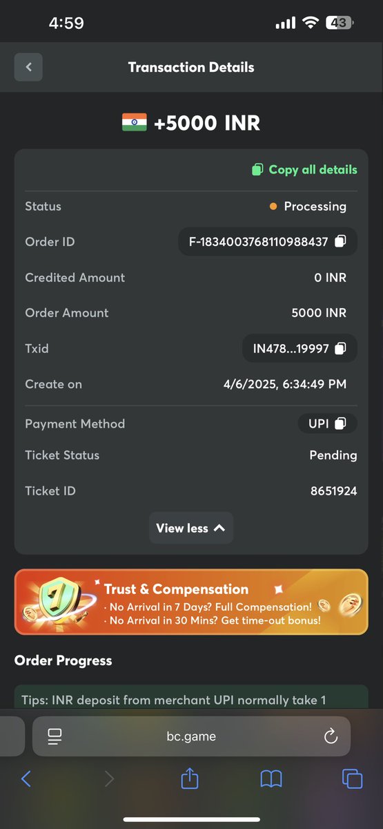 djsharan's tweet photo. @bcgame You’ve blocked ₹10,000 of my money.
2 deposits stuck:
•₹5000 on 29 May (7+ days)
•₹5000 on 4 June (still pending)
I submitted all proofs. No response. No refund. No compensation.If this isn’t fixed immediately, I’ll report to payment processors and crypto fraud https://t.co/Qw54u3eJa3