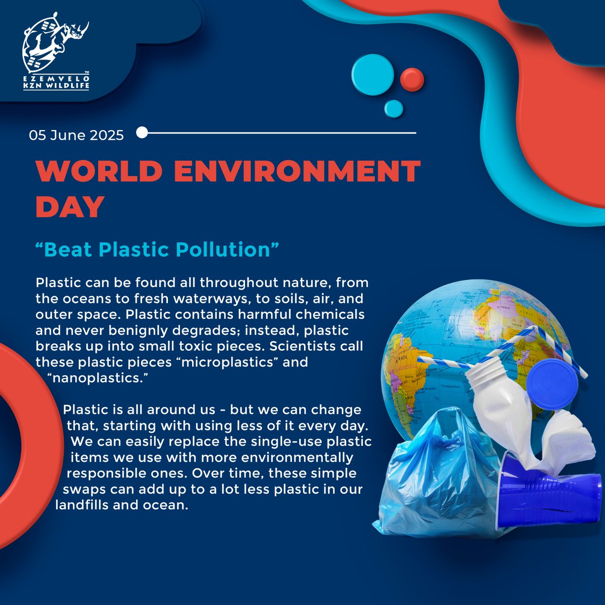 🌍 #WorldEnvironmentDay 2025 – Beat Plastic Pollution! 

✨ Small swaps today = A cleaner tomorrow. ✨
Choose reusable over single-use and help reduce plastic waste in our landfills and oceans. Every action counts!

Join the movement and say #NoToPlasticPollution