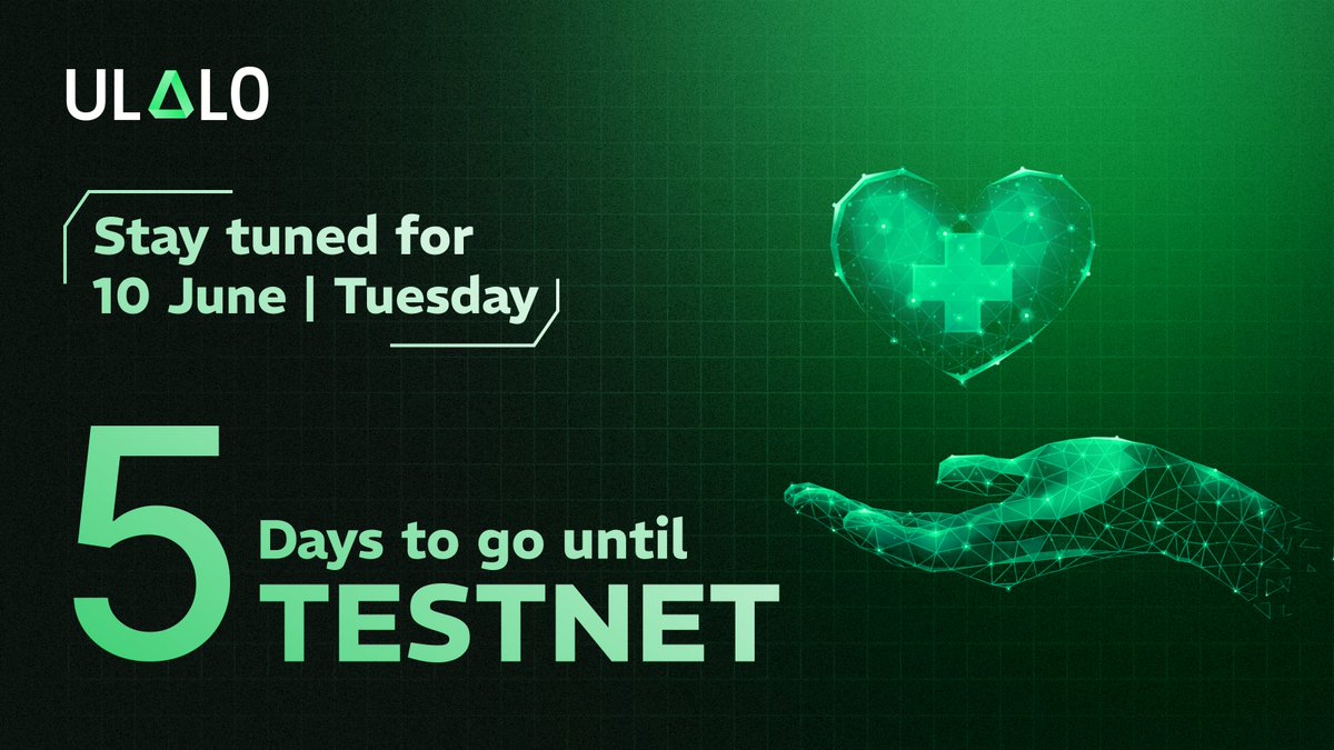 ulalo_io's tweet image. 🔥 5 DAYS TO GO 🔥
The ULALO Testnet is loading — and it’s your gateway to real on-chain health power.
🩺 Secure your data. Earn rewards. Own your health. ⛓️💊

Miss this wave, and you’ll be playing catch-up.
#ULALO #5DaysLeft #TestnetDrop#ULALO #5DaysToGo #Testnet #Web3n #Health…