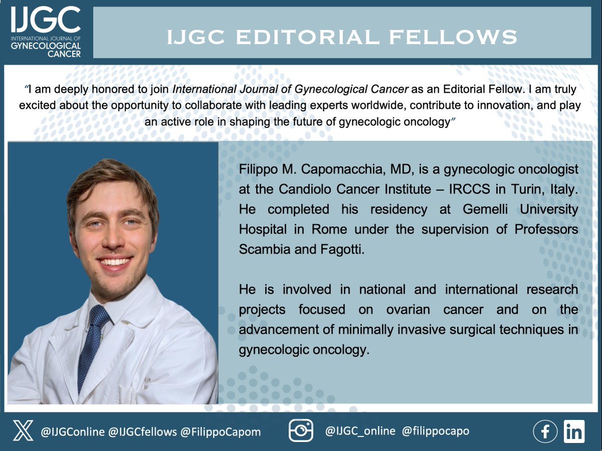 IJGC (@ijgconline) on Twitter photo Thrilled to welcome Dr. Filippo Capomacchia <a href="/FilippoCapom/">Filippo Maria Capomacchia</a> as our new #IJGC #EditorialFellow! He is a #GynOnc at the Candiolo Cancer Institute – IRCCS in Turin, Italy 🇮🇹
Welcome Filippo!!🤩
<a href="/pedroramirezMD/">Pedro T Ramirez</a> <a href="/HsuMd/">Arthur_HC_Hsu</a> <a href="/JayrajAarthi/">Aarthi S Jayraj</a> <a href="/AndreFernandes2/">Andreina Fernandes</a> <a href="/IGCSociety/">IGCS</a> <a href="/ESGO_society/">ESGO</a> Thrilled to welcome Dr. Filippo Capomacchia <a href="/FilippoCapom/">Filippo Maria Capomacchia</a> as our new #IJGC #EditorialFellow! He is a #GynOnc at the Candiolo Cancer Institute – IRCCS in Turin, Italy 🇮🇹
Welcome Filippo!!🤩
<a href="/pedroramirezMD/">Pedro T Ramirez</a> <a href="/HsuMd/">Arthur_HC_Hsu</a> <a href="/JayrajAarthi/">Aarthi S Jayraj</a> <a href="/AndreFernandes2/">Andreina Fernandes</a> <a href="/IGCSociety/">IGCS</a> <a href="/ESGO_society/">ESGO</a>