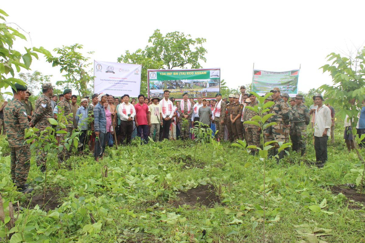 #Tezpur | The 134 Ecological Task Force,Territorrial Army, organized massive plantation drives at Gamani &amp; Rehajuli on World Environment Day with locals, students, Forest Dept and Dabur(I)Ltd, planting 5000 fruit bearing trees.