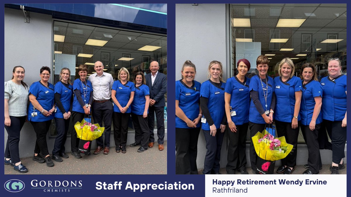 Today, we celebrate Wendy Ervine, retiring after 35 remarkable years with Gordons Chemists. From her school days in Rathfriland to becoming our first pre-reg student in 1988, then manager and mentor to many, Wendy leaves a lasting legacy. Thank you, Wendy, enjoy your retirement!