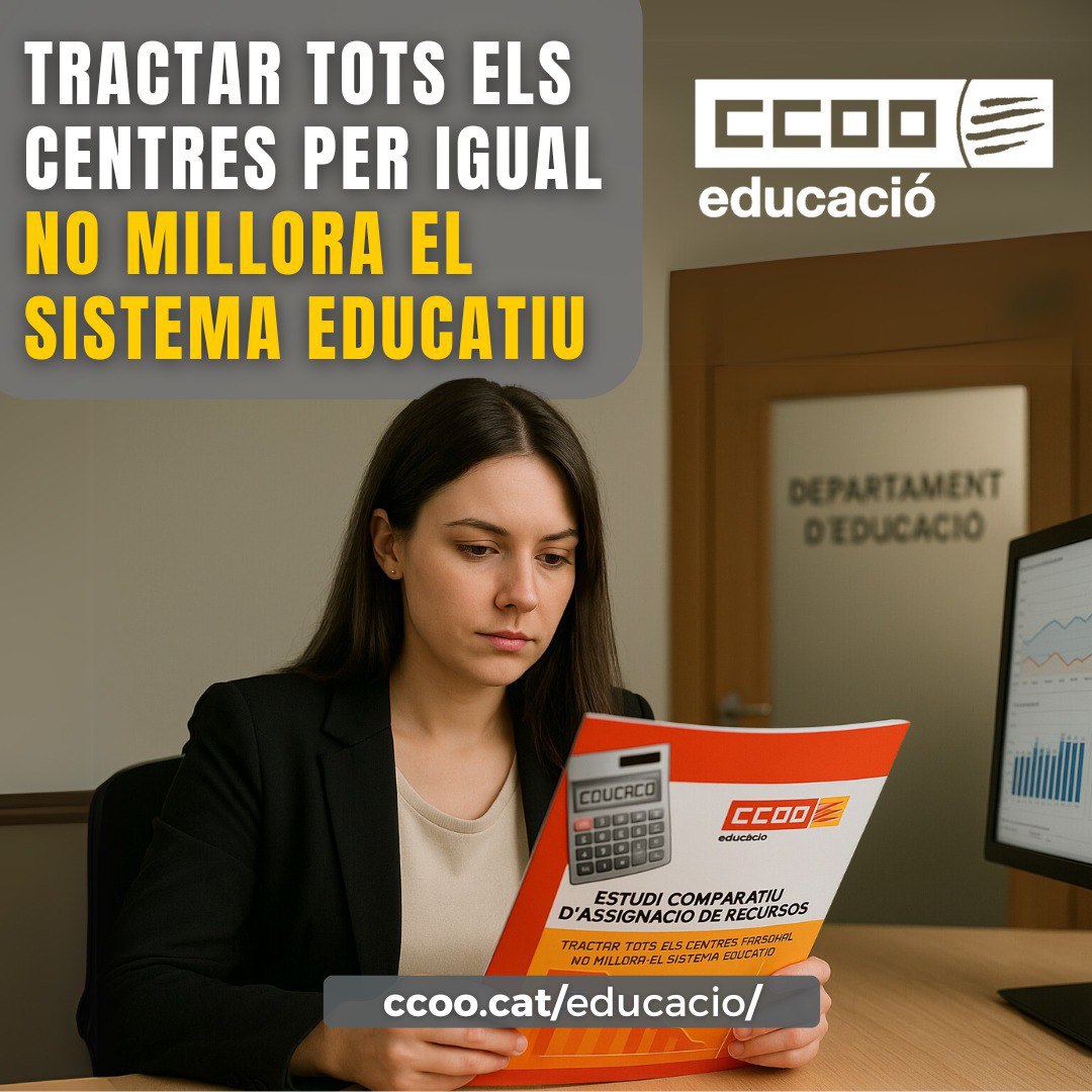 ESTUDI COMPARATIU D’ASSIGNACIÓ DE RECURSOS
 👎 Assignacions insuficients
 📝 Afectats i condicionats per l'entorn socioeconòmic 
 ‼️ Sense compensar desigualtats, es garanteix accés però no qualitat educativa
✊ Aprovació de la ILP pel 6%, necessària!
🔗 ccoo.cat/educacio/notic…