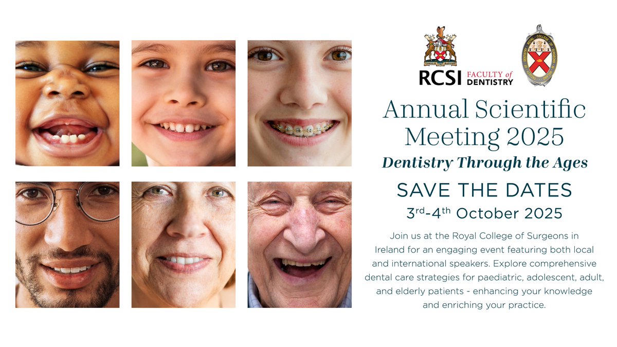 SAVE THE DATES:
 
The Annual Scientific Meeting of the Faculty of Dentistry RCSI will take place on Friday 3rd and Saturday 4th October, 2025.
 
Join us at the <a href="/RCSI_Irl/">RCSI</a> Royal College of Surgeons in Ireland for an engaging event featuring both local and international speakers.