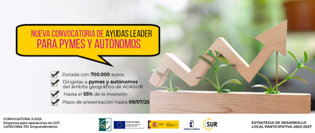 RECAMDER's tweet photo. ✅#ADASUR ha abierto una nueva convocatoria de #ayudas #Leader, dotada con 700.000 euros y centrada en inversiones productivas realizadas por #PYMES y personas autónomas en el ámbito #rural.
📅Plazo de solicitud: hasta el 9 de julio.
ℹ️Más info: https://t.co/FQmpTfezSz https://t.co/CTmoCZO2kn