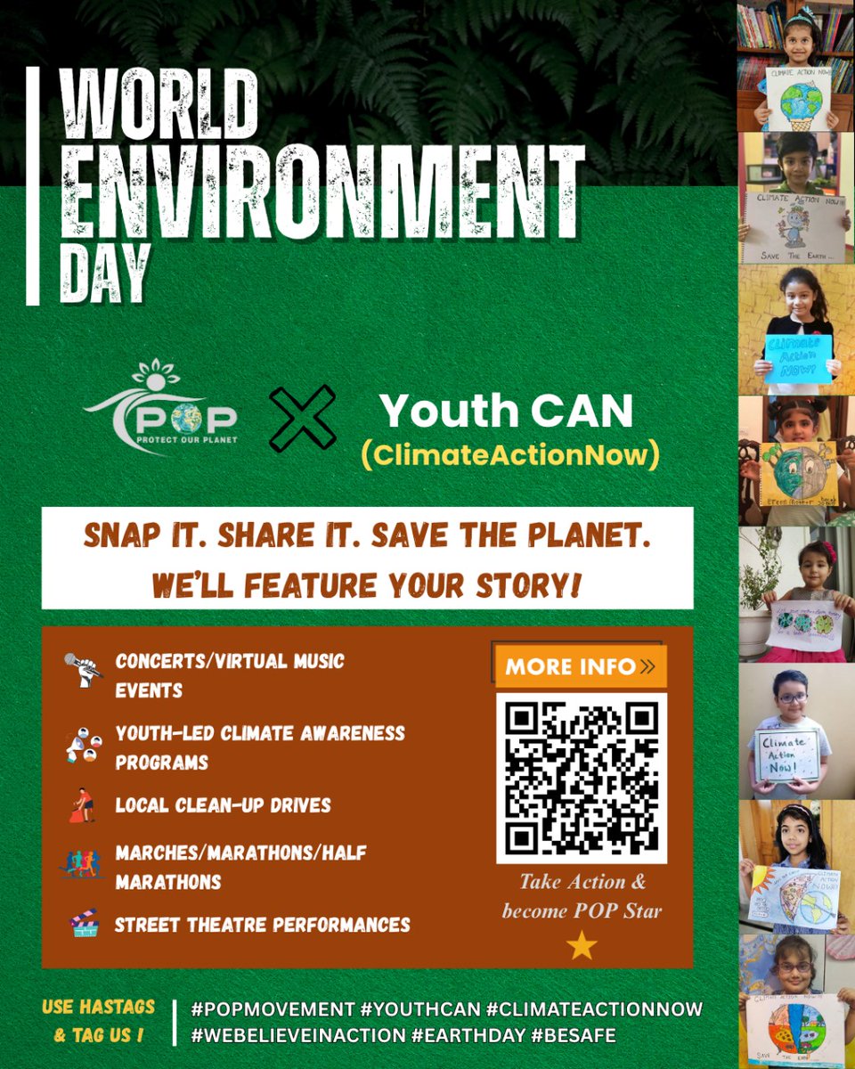 🗓️ 5 June | World Environment Day 🌳

This World Environment Day, join POP Movement x Youth CAN in taking bold steps toward ending #PlasticPollution and protecting our planet

🔍 Scan the QR or click on the link to learn more and become a POP Star ⭐ 
thepopmovement.org/youth-can-clim…