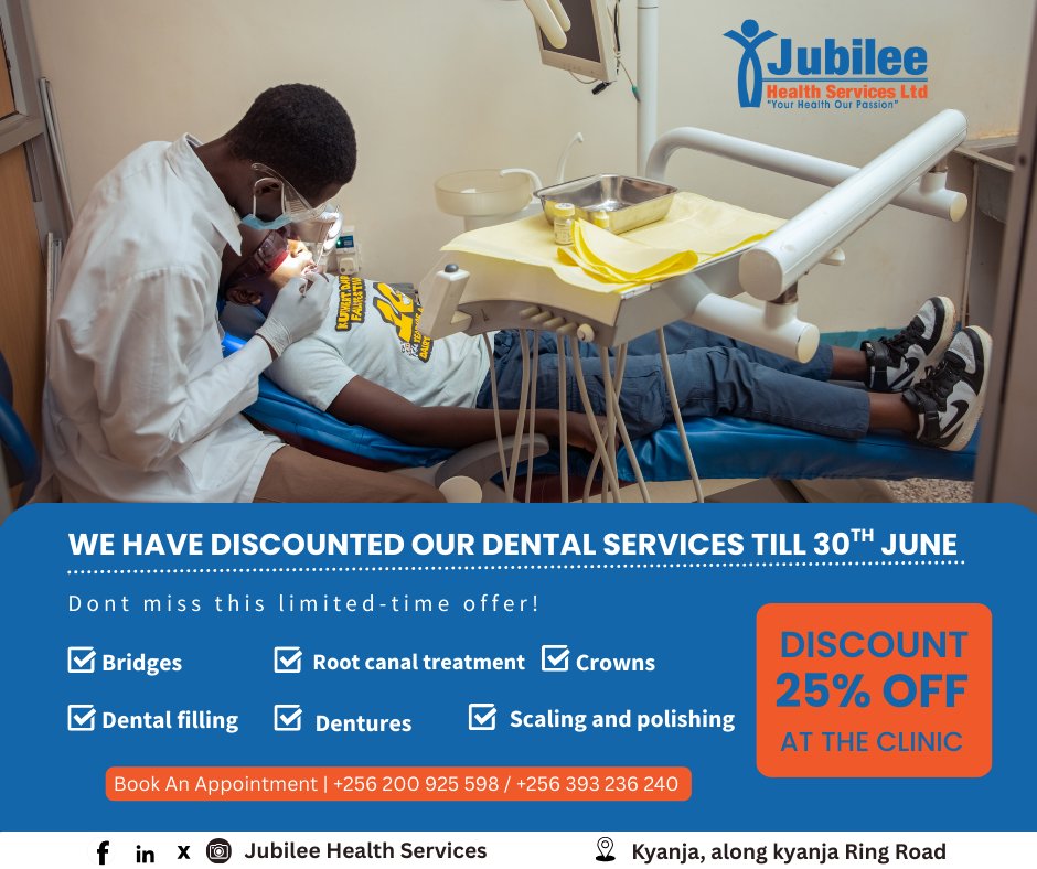jubileHealth's tweet photo. Our discount still stands
25% off all dental procedures
#foryou #jubileehealthservices #dentalhealth #dentitstnearme #dentistinkyanja https://t.co/g1GGwTyv7T