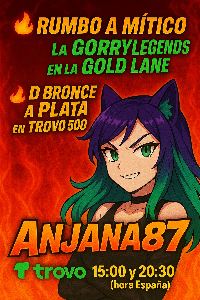 🔴 ¡EN DIRECTO HOY!
🎮 Mobile Legends – Gold Lane ON FIRE 🔥
🕒 15:00 y 20:30 (España)
💚 De Leyenda V a MÍTICO + Trovo 500 GRIND
🎯 trovo.live/Anjana87

👉 ¡DALE FOLLOW y entra al equipo!
👑 ¿Te atreves a retarme?