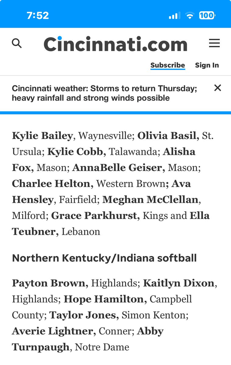 So honored to be nominated for Cincinnati/NKY Area Player of the Year by <a href="/Enquirer/">Enquirer</a>! Thanks to <a href="/ENQSports/">Enquirer Sports</a> for their coverage of high school softball!  Looking forward to the ceremony June 18! <a href="/NDA_athletics/">NDA Pandas Athletics</a> <a href="/IowaPremierFP/">Iowa Premier Fastpitch</a> <a href="/JaspersSoftball/">Manhattan University Softball</a>