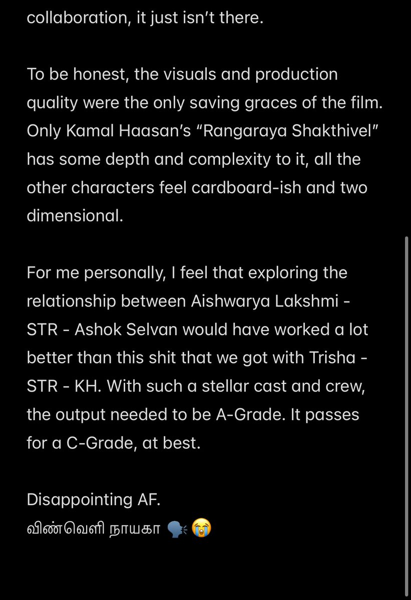 rithinn_andrew's tweet photo. My five cents on #ThugLife. 

#KamalHasaan 
#STR
#Trisha 
#ManiRatnam https://t.co/fwCvJZONfp