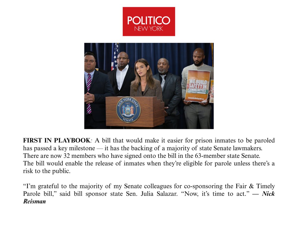 🎉🎊 A majority of NY Senators officially co-sponsor the Fair &amp; Timely Parole Act, which restores the Parole Board to its original purpose of evaluating people’s readiness for release, rather than denying them based solely on their conviction.

We demand the Senate call a vote!