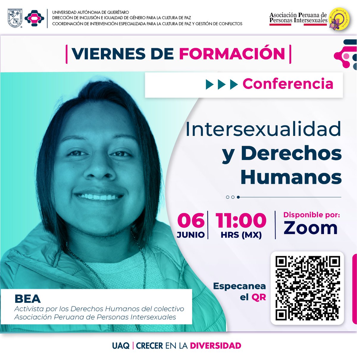 📣Viernes de Formación 

💜Estaremos junto a La Coordinación de Intervención Especializada para la Cultura de Paz y Gestión de Conflictos en el encuentro formativo :

✊  Intersexualidad y Derechos Humanos
💛  Más información en nuestro Facebook
Súmate y comparte!