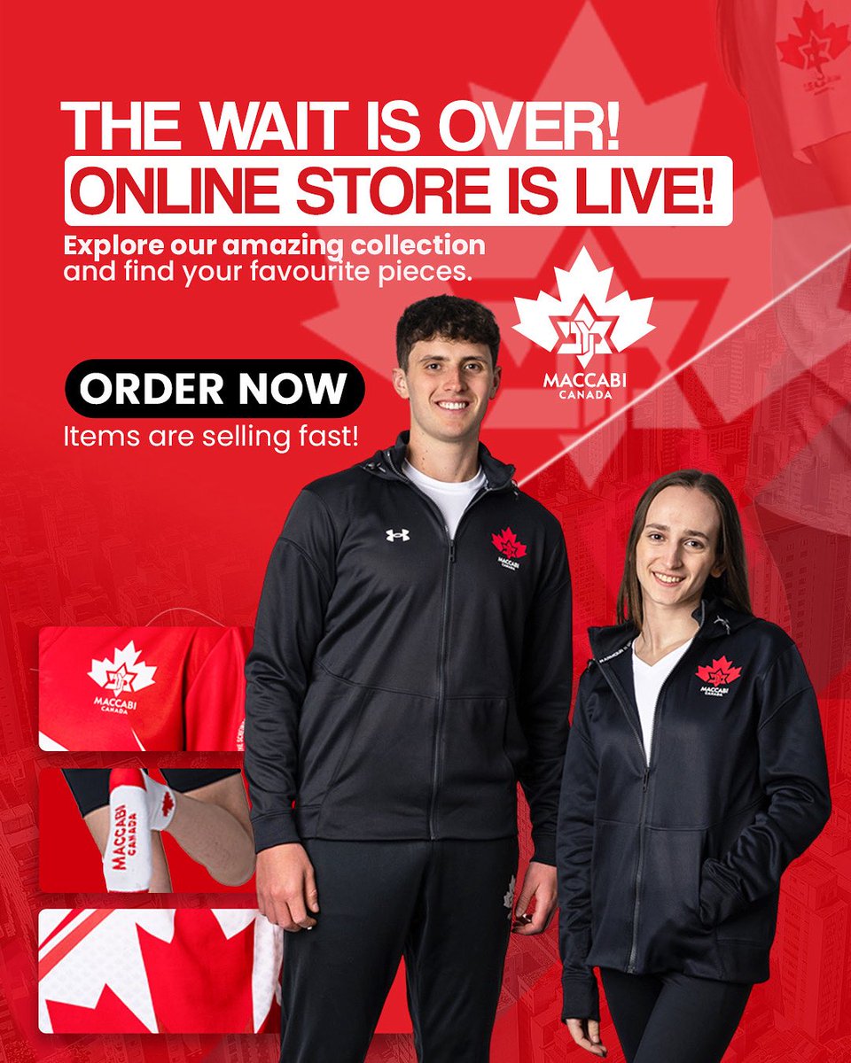 Grab your official gear and show your pride loud and proud. Items are selling fast — don’t miss out! Important: If you’d like to receive your apparel in time for the Games, orders must be placed by June 15. GTA orders are pick-up only

Go to maccabicanada.com/shop to shop now!