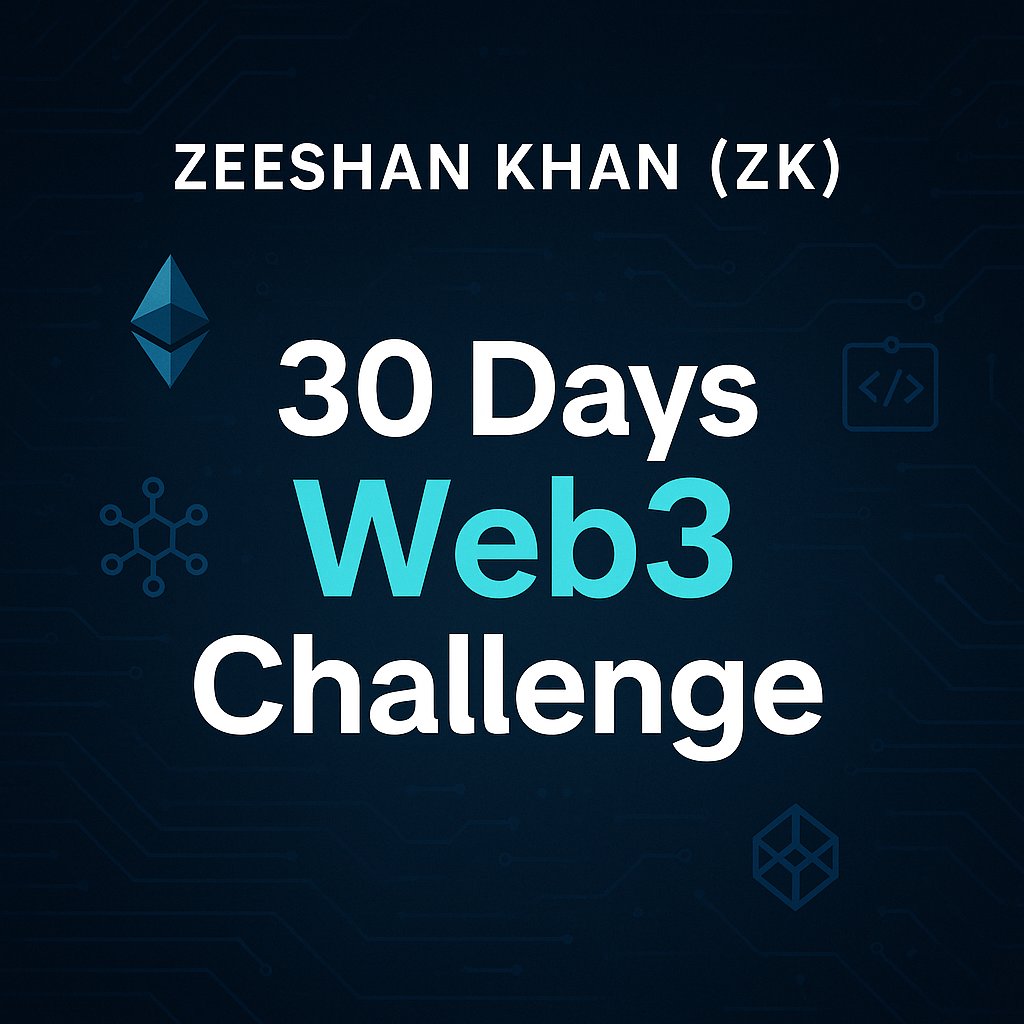 cryptozkta's tweet image. 🚀 Starting my #30DaysOfWeb3 Challenge today!

I’m Zeeshan Khan (ZK), building a full Decentralized Exchange (DEX) from scratch — live, in public.

💡 Learnings, builds &amp;amp; code daily.

Follow along 👇

#BuildInPublic #Solidity #Web3 #DeFi #CryptoDev #ZK