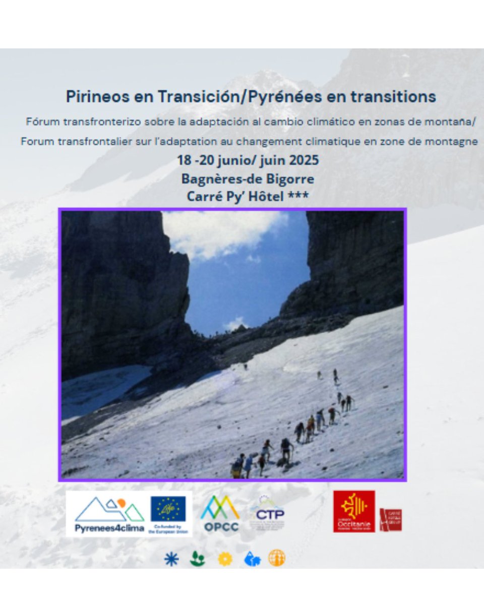 opcc_ctp's tweet photo. El Ier Foro Transpirenaico en el marco del proyecto europeo #LIFEPYRENEES4CLIMA será del 18 al 20 de junio en #Occitania.
Intercambio de información, experiencias exitosas, datos para la adaptación al #cambioclimático en zonas de 🗻 
Info/inscripción 👉🏽https://t.co/nzPmrFg9l7 https://t.co/CR1Jj7vt9F
