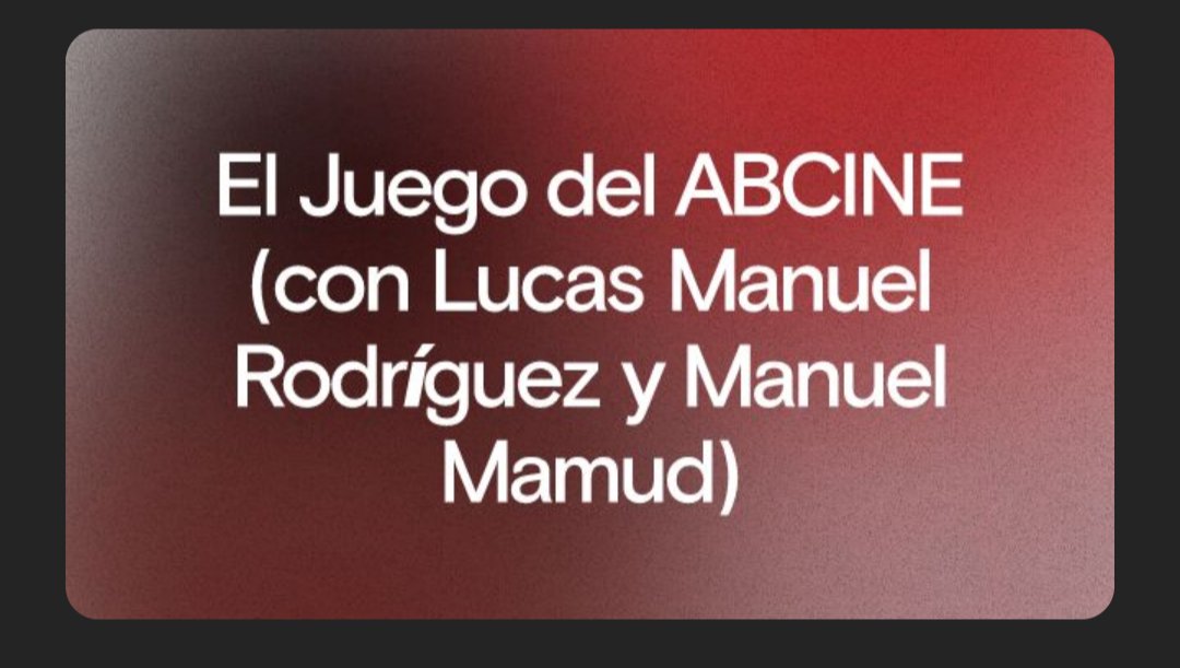 Crítico Cítrico (@criticoycitrico) on Twitter photo Este viernes, a las 23hs aprox, jugaremos UN JUEGO DE CINE con <a href="/LucasManuel94/">Lucas Manuel</a> y <a href="/manuelmamud/">Manuel Mamud</a>. Un detalle: ellos no tienen idea de qué consta el juego. Se enterarán en vivo.
Todo en playback.tv/criticocitrico. ¡Pueden ir siguiendo la cuenta y agendarlo! Este viernes, a las 23hs aprox, jugaremos UN JUEGO DE CINE con <a href="/LucasManuel94/">Lucas Manuel</a> y <a href="/manuelmamud/">Manuel Mamud</a>. Un detalle: ellos no tienen idea de qué consta el juego. Se enterarán en vivo.
Todo en playback.tv/criticocitrico. ¡Pueden ir siguiendo la cuenta y agendarlo!