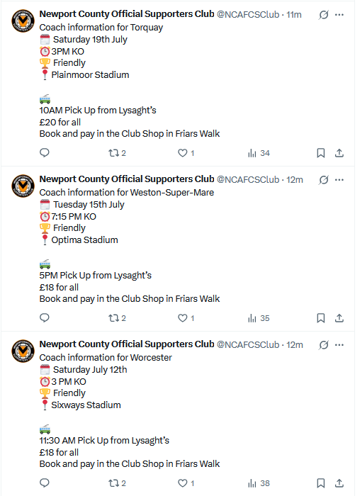 Missing football already? Get yourselves booked onto the <a href="/NCAFCSClub/">Newport County Official Supporters Club</a> fun bus for some of the summer friendlies... 🚌

And if you want to learn more about the Supporters' Club, go back and listen to Ep228 of the pod!

#ncafc 🧡🖤