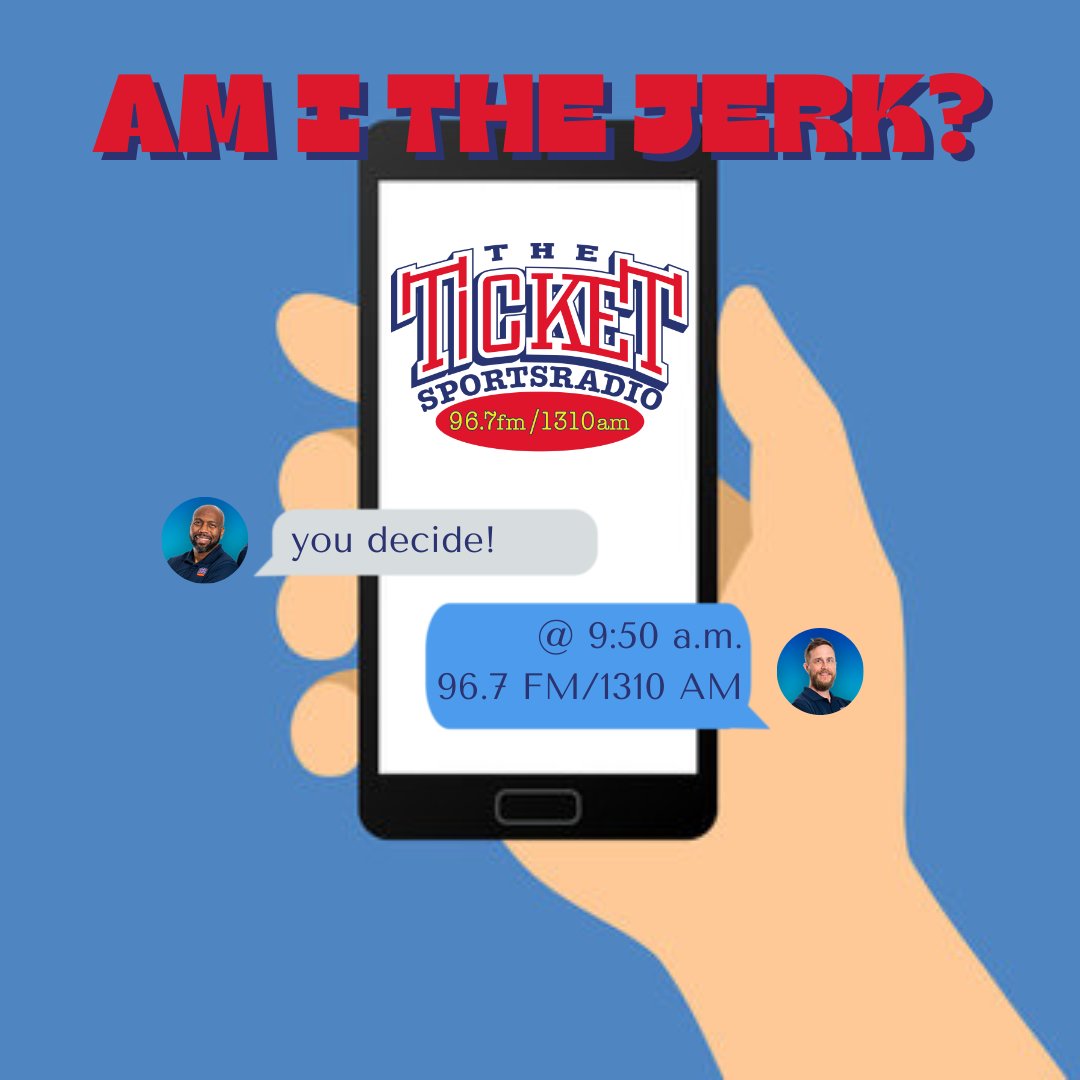 Invasion9til1's tweet photo. Am I The Jerk? 😇 or 👿
See what @McMattRadio & @GreatDonovan have to say on @dfwticket ...
🕙 9:50 a.m. | 🎙️ 96.7 FM/1310 AM
#AmITheJerk #TheTicket #TheInvasion #DFWRadio https://t.co/8VlVXROKcp