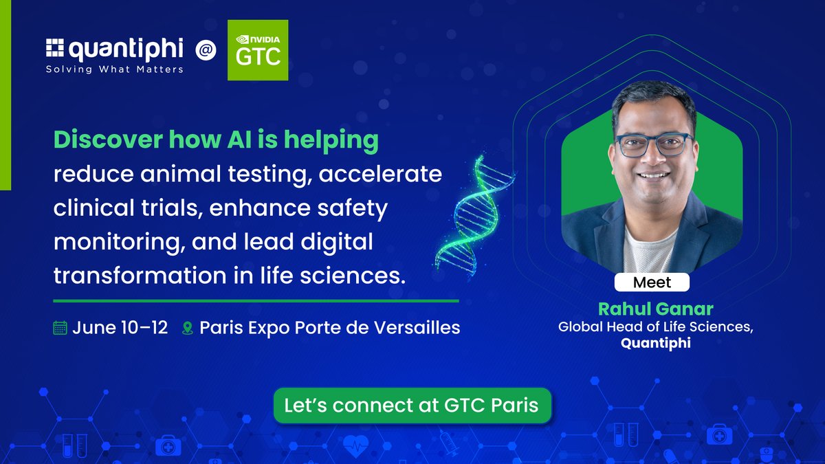 Heading to <a href="/NVIDIAGTC/">NVIDIA GTC</a> Paris? Rahul Ganar, Global Head of Life Sciences at <a href="/Quantiphi/">Quantiphi</a>, will be at #GTCParis from June 10–12 at Paris Expo Porte de Versailles.

Excited to connect with #lifesciences leaders on how #AI is making a measurable impact. Let’s connect at #GTCParis!
