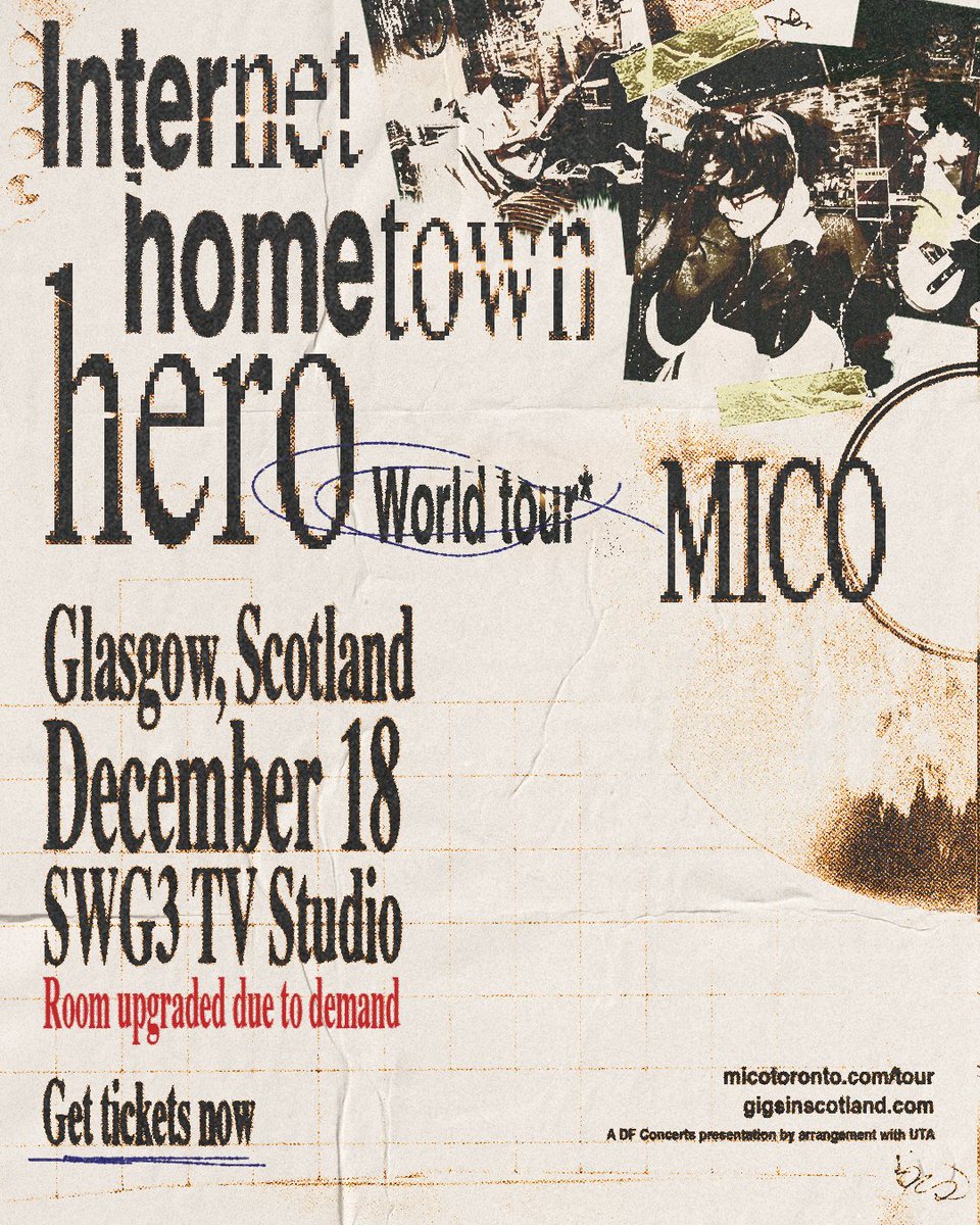 ROOM UPGRADE DUE TO DEMAND💥 » <a href="/micotoronto/">MICO</a>'s show at <a href="/SWG3glasgow/">SWG3</a> on Thursday 18th December has moved from the Warehouse to TV Studio with additional tickets on sale now!

MORE INFO ⇾ gigss.co/mico